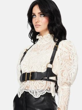 Disturbia Lyra Lace Ruched High Neck Blouse NWT
